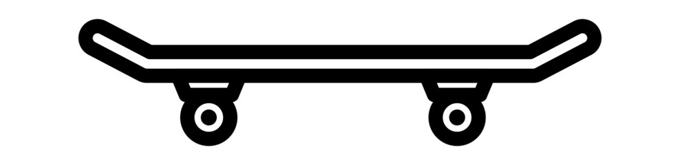 A minimalist illustration of a skateboard, showcasing its sleek design and smooth wheels.