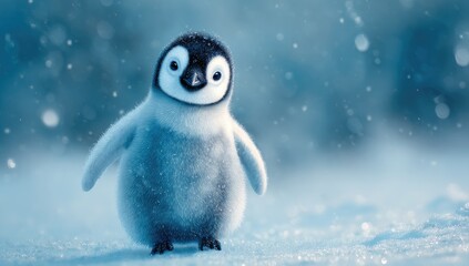 Cute penguin chick in a snowy landscape