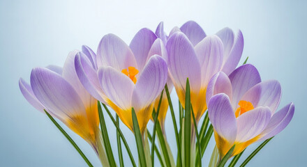 Naklejka premium A delicate cluster of purple crocus flowers in full bloom, capturing the essence of spring with their vibrant colors and soft petals