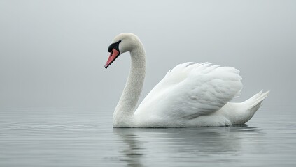 Fototapeta premium Graceful swan in misty morning light