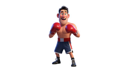 Animated cartoon boxer with red gloves against a deep black backdrop standing