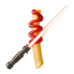 Naklejka premium Lightsaber French Fry Ketchup Dipped Epic Food Photography