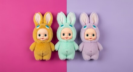 Obraz premium Three Adorable Bunny Figures in a Row