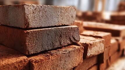 Stack of Red Bricks Showing Rustic Texture and Construction Material