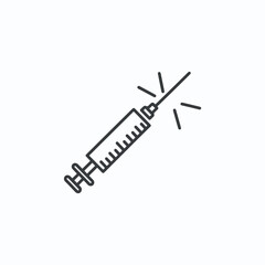 Simple thin line icon of a medical syringe for vaccination or cosmetic injection. Vector illustration of a hypodermic needle for healthcare