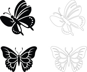 Silhouette of a butterfly in motion with blurred wing effect, flat bold black vector