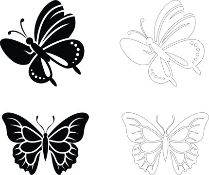 Silhouette of a butterfly in motion with blurred wing effect, flat bold black vector