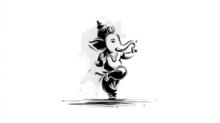 Obraz premium Dancing Ganesha Illustration Art Studio Cartoon Drawing Minimalist Style Close-Up Continuous Line Art