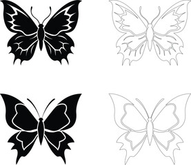Silhouette of a butterfly with spiky wing edges, bold flat black vector