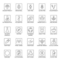Eco Certification Badges Square Icons Organic Natural Vegan Sustainable Recyclable Packaging