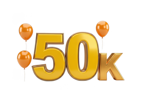Golden 50k celebration with balloons isolated on transparent background