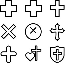 Obraz premium Collection of Black Outline Crosses and Symbols on a Transparent Backdrop.