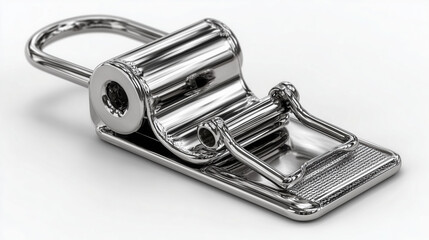 Polished metal buckle clip isolated on white background