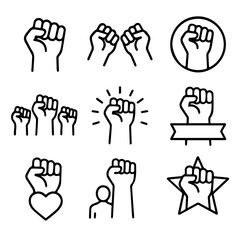 Fototapeta premium Collection of Raised Fist Icons Unity Strength and Solidarity Symbols.