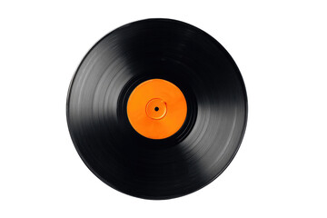 Obraz premium Close-up of a black vinyl record with an orange label (6)