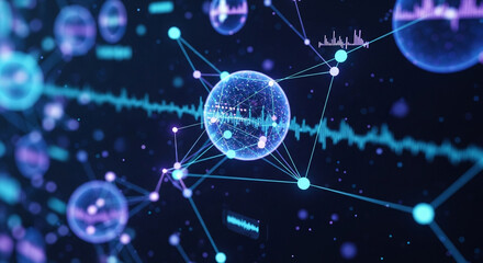 Fototapeta premium A futuristic network background featuring interconnected nodes, data streams, and digital elements, representing advanced technology and communication
