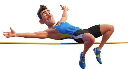 Animated high jumper with determination clearing the bar with agility and grace