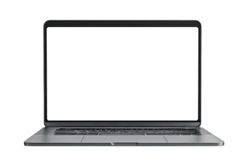 Front view of a modern gray laptop with a blank screen