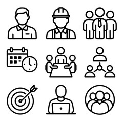 Diverse Business Icons Representing Teamwork Planning and Professionalism in Design.