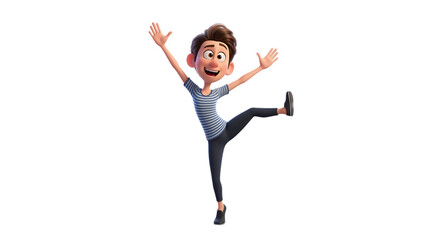 Animated character strikes a joyful pose, celebrating life with energy and