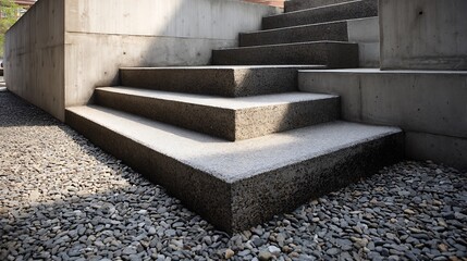 Concrete Staircase Design with Gravel Base and Modern Architectural Style