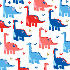 brontosaurus dinosaur seamless pattern vector cartoon design for kids apparel colorfull fullprint fabric © Rizki