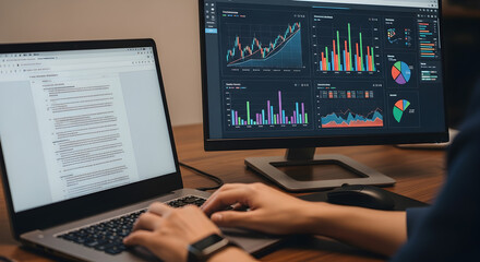 Business Data Charts on Computer – Financial Analytics and Market Growth