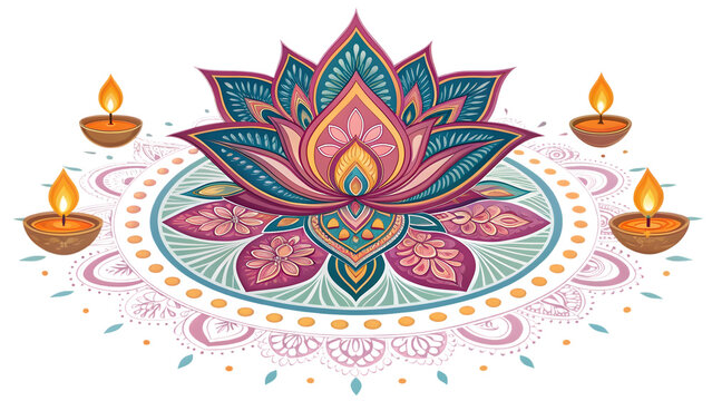 Decorative rangoli design with lotus pattern high resolution picture