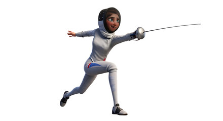 Enchanting depiction of a fencer in animated style poised for an attack
