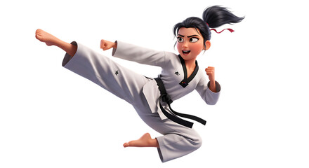 Animated character mid-kick, demonstrating martial arts prowess in a black