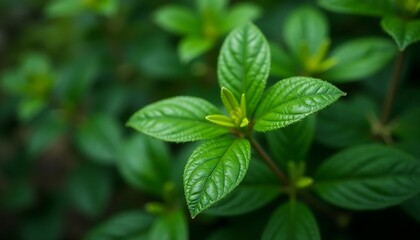 fresh green leaves closeup natural plant foliage background