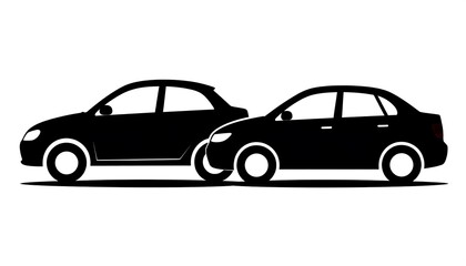 Fototapeta premium Two simple black silhouettes of cars in profile view, showcasing a collision or near-miss.