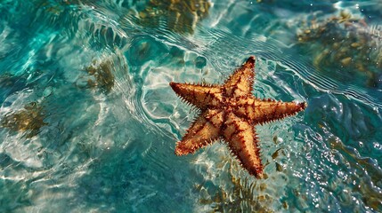 Starfish Floating in Clear Turquoise Water Creates a Tropical Scene