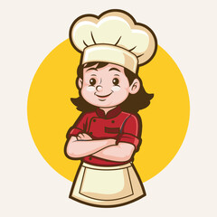 Cartoon Female Chef Character with Crossed Arms Pose