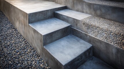 Concrete Steps and Pebble Landscape Design Detail for Modern Architecture