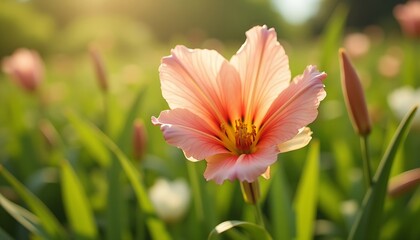 Fototapeta premium vibrant pink flower blooming in golden sunlight