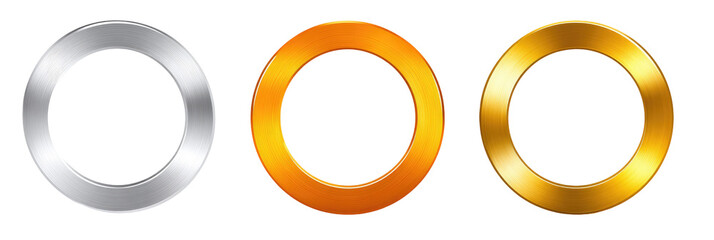 Three metallic rings, silver, orange, and gold