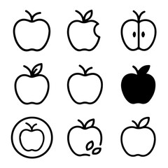 Nine Apple Icons Variations in Style and State.
