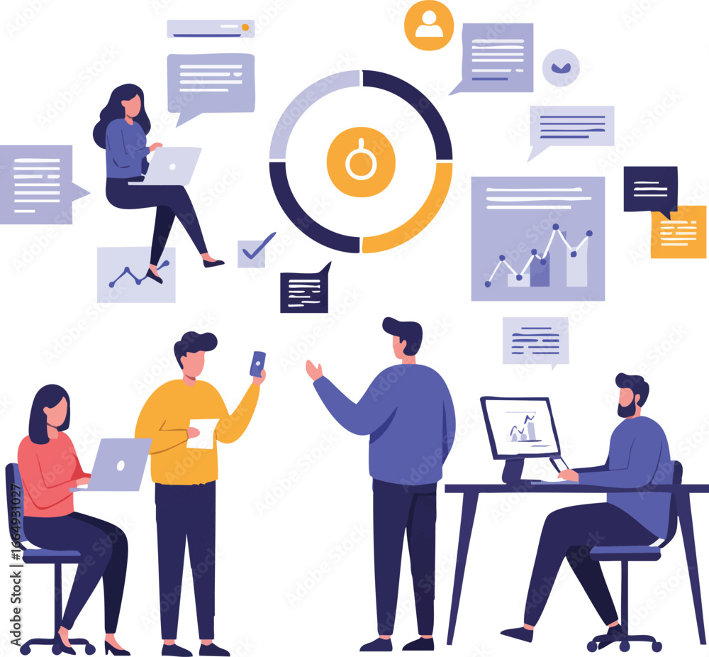 Fototapete professionals engage in dynamic teamwork, leveraging technology and data analysis to optimize projec