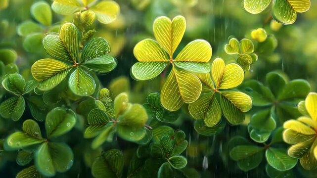 Animation of many green clover leaves growing lush
