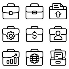 Nine Business Portfolio Icons Briefcase Symbols for Finance Strategy and Growth.
