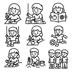 Nine Cheerful Children Engaged in Diverse Activities.