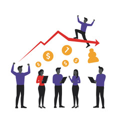 Fototapeta premium A dedicated business team navigates market dynamics, with some members celebrating financial success and others addressing a challenging economic downturn.