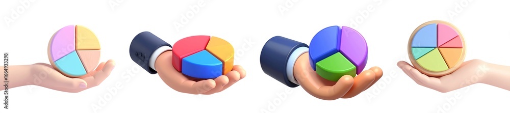 Poster 3d hand holding colorful pie chart business analysis finance teamwork data visualization creative ch