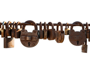 Collection of vintage brass padlocks isolated on transparent background