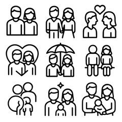 Nine Unique Iconographic Representations of Diverse Family and Relationship Dynamics.