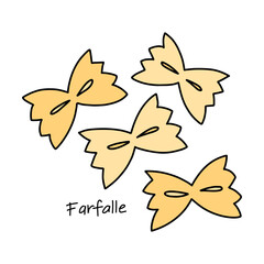 Illustration of farfalle butterflies, italian pasta for cooking on white background