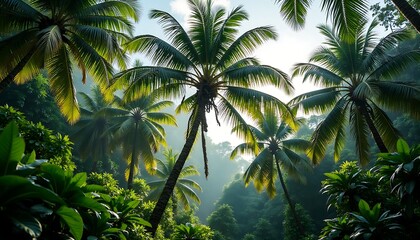 Fototapeta premium lush tropical palm tree jungle forest sunlight