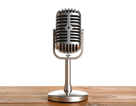 Vintage microphone on wooden table