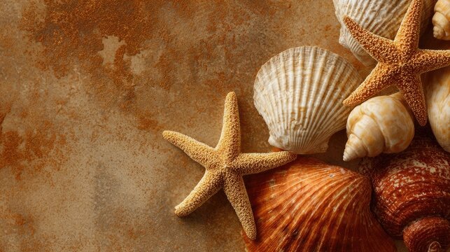 Seashells & starfish on a warm surface